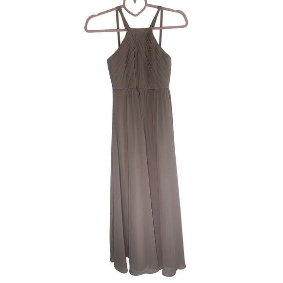 Azazie Women's Bridesmaid Dress Size 18 Chiffon Halter Maxi Gown in Blush Pink - Picture 4 of 11